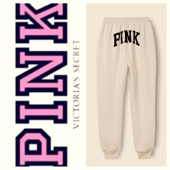 💕 PINK Victoria's Secret High Waist Reversible Sweat Pants Joggers Booty Logo L - Picture 1 of 7